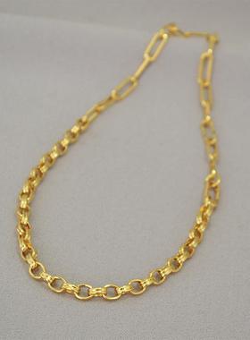 网欧红savi同拼款冷淡铜镀金PKP属炼条接美个性朋克风夸张小众项