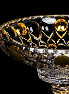 宫廷描金玻璃水果盘71-72211高脚盆托盘供品盘茶果果碗盘子几摆件