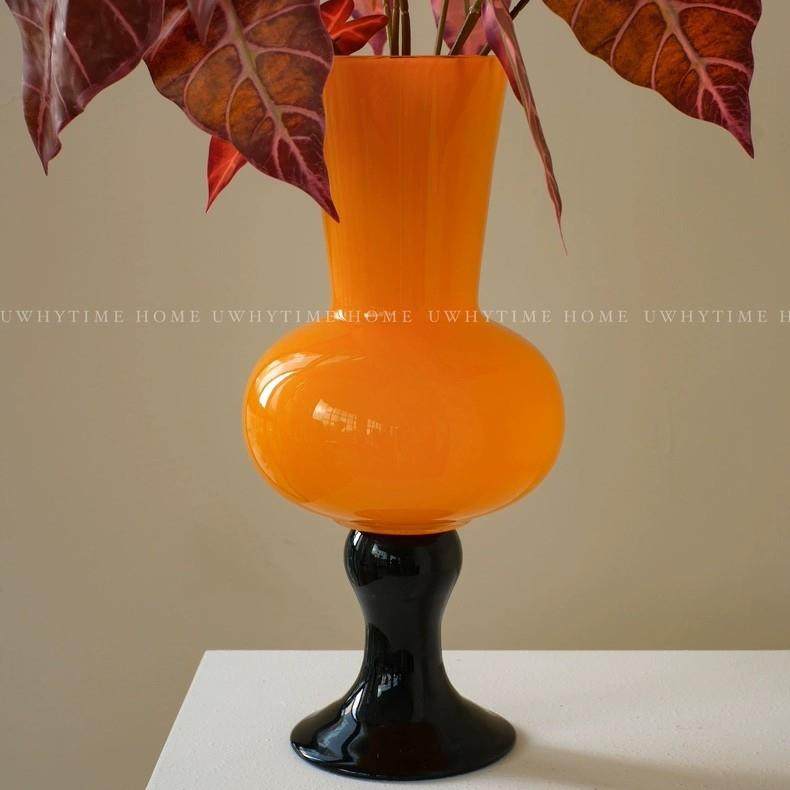 橘色复古新中式高脚琉璃花瓶中古风软装摆件鲜花百合水养玻璃花器,淘宝优惠券,粉丝福利购,淘宝优惠卷