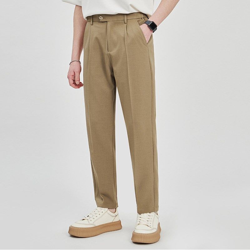 西裤男九分裤修身直筒抗皱垂感黑色卡其色商务时尚休闲裤,淘宝优惠券,粉丝福利购,淘宝优惠卷