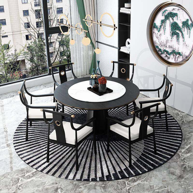 新中式实木圆桌时尚圆形餐厅桌子轻奢餐桌椅组合岩板现代简约家具,淘宝优惠券,粉丝福利购,淘宝优惠卷