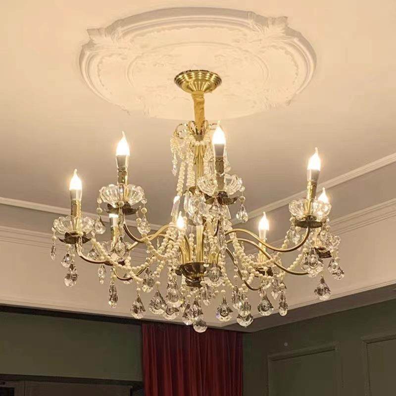 式全铜珍美珠蜡烛吊灯全41625光谱眼法式别墅客护餐厅卧式水晶厅,淘宝优惠券,粉丝福利购,淘宝优惠卷