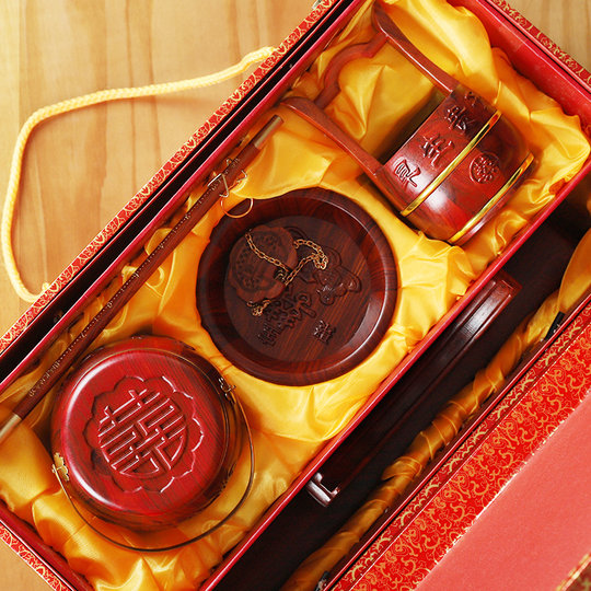 子孙桶实木摆件结婚婚庆用品早生贵子新娘婚房陪嫁套装红木三件套