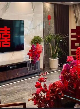 红色竹编婚礼场景布置竹网舞台橱窗装置镂空竹编网喜庆道具装饰