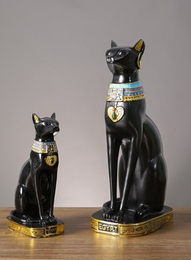 埃及猫招财猫中古摆件客厅玄关家居桌面书房复古装饰品创意摆设