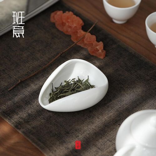 羊脂玉白瓷茶荷茶则陶瓷赏茶荷瓷茶勺茶道配件德化白瓷功夫茶则具 - 图0