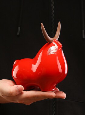 创意陶瓷个性可爱五福牛摆件博古架办公书房茶室桌面装饰工艺品