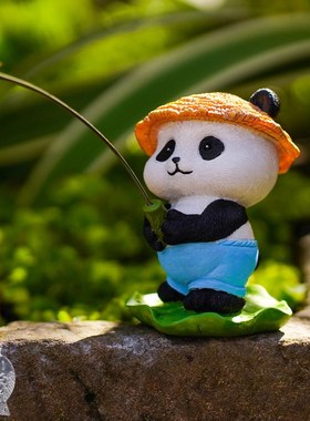 鱼缸水族箱造景熊猫钓鱼翁庭院流水鱼池假山乌龟缸微景观装饰摆件