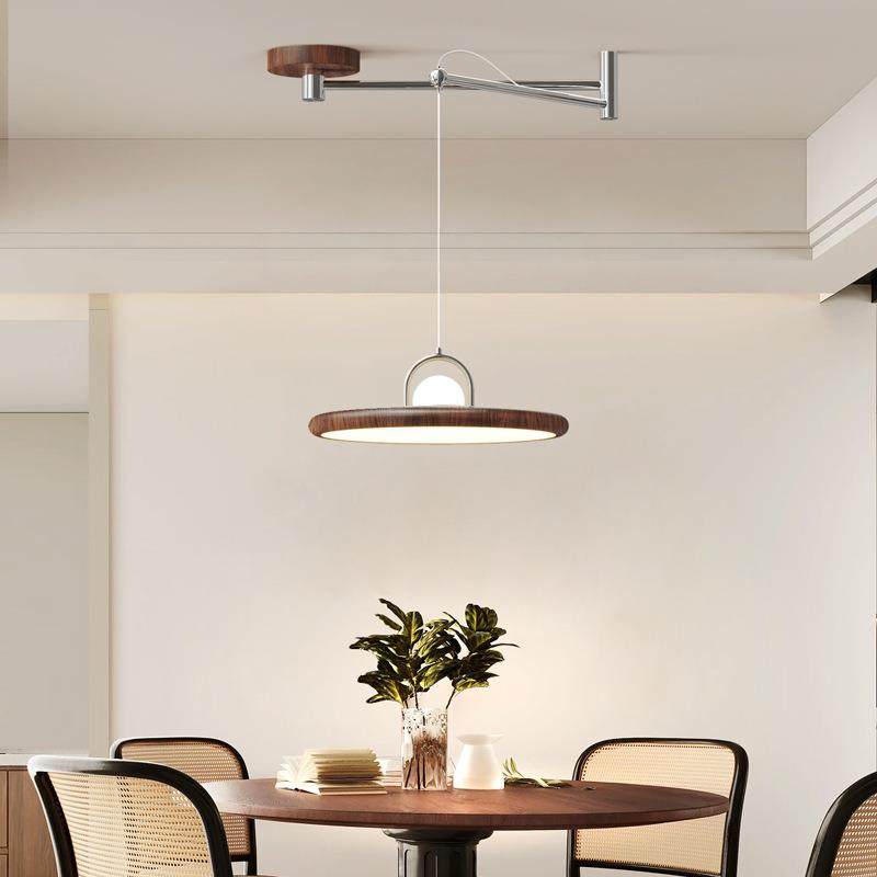 中古风餐865厅吊灯复古胡桃灯木色可移动摇臂飞吊护眼碟餐台桌吧,淘宝优惠券,粉丝福利购,淘宝优惠卷