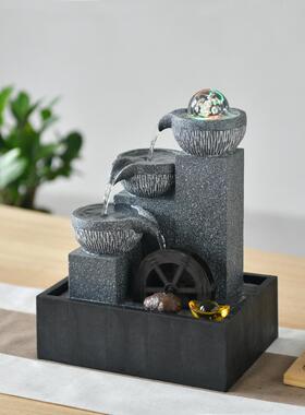 桌面流循水摆件环生茶财水风水轮车台小型JZZ喷泉水晶球