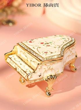 金属轻七宝烧手艺创意家工AB328居桌面装饰镶钻钢琴珐品琅彩摆件