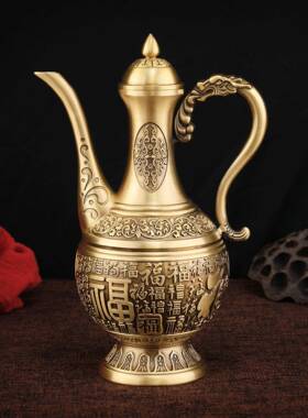 家老铜用黄酒壶铜酒杯套装JH-1-3手工黄式铜制品百福酒壶龙凤酒壶