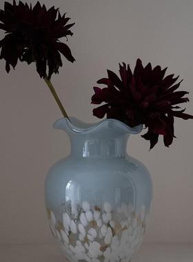 北欧小清新天蓝色玻餐璃手工花瓶客厅百桌桌PIH面摆件玫瑰花合鲜