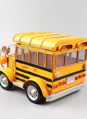 怀旧老品式巴士校饰车模型书柜礼橱窗展示149装收藏金属手工艺品