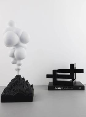 071现代简约白色火关喷发山创意摆件客厅样板房玄家饰居软装品