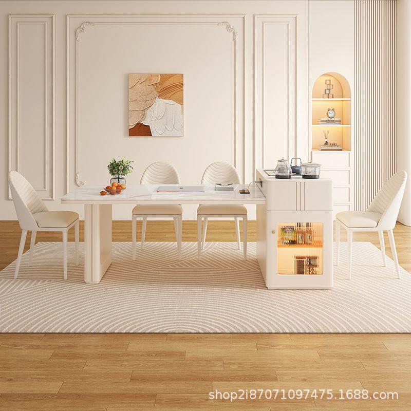 约奶油伸缩岛台板茶岩桌餐桌一体餐桌JPV椅奢组轻合简家用现代小 - 图0