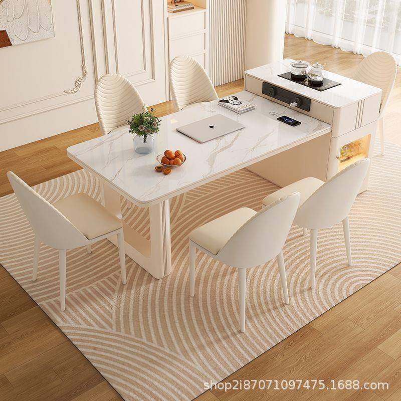 约奶油伸缩岛台板茶岩桌餐桌一体餐桌JPV椅奢组轻合简家用现代小 - 图2