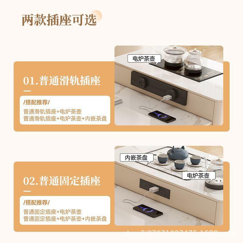 约奶油伸缩岛台板茶岩桌餐桌一体餐桌JPV椅奢组轻合简家用现代小 - 图1