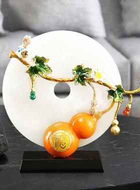 礼新中式摆件天然玉桌石福禄乔平安扣大尺寸玄关办公室CF-06237面