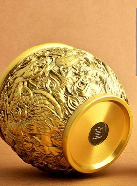 纯黄灰铜特盆龙纹缸客厅桌面烟缸创大意装饰摆fjas件貔貅缸聚宝招