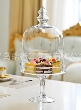 欧式HKL透明高脚玻璃糖果罐蛋糕罩糖带缸婚庆盖板房软装玻璃样摆