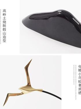新中式玄黑白陶瓷假关山摆件酒YB-ML868店客厅售楼处雁大禅意摆设