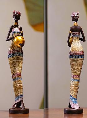 复古洲黑人女摆妇件创意家居RRW138术人物雕塑样艺非板房玄关电视