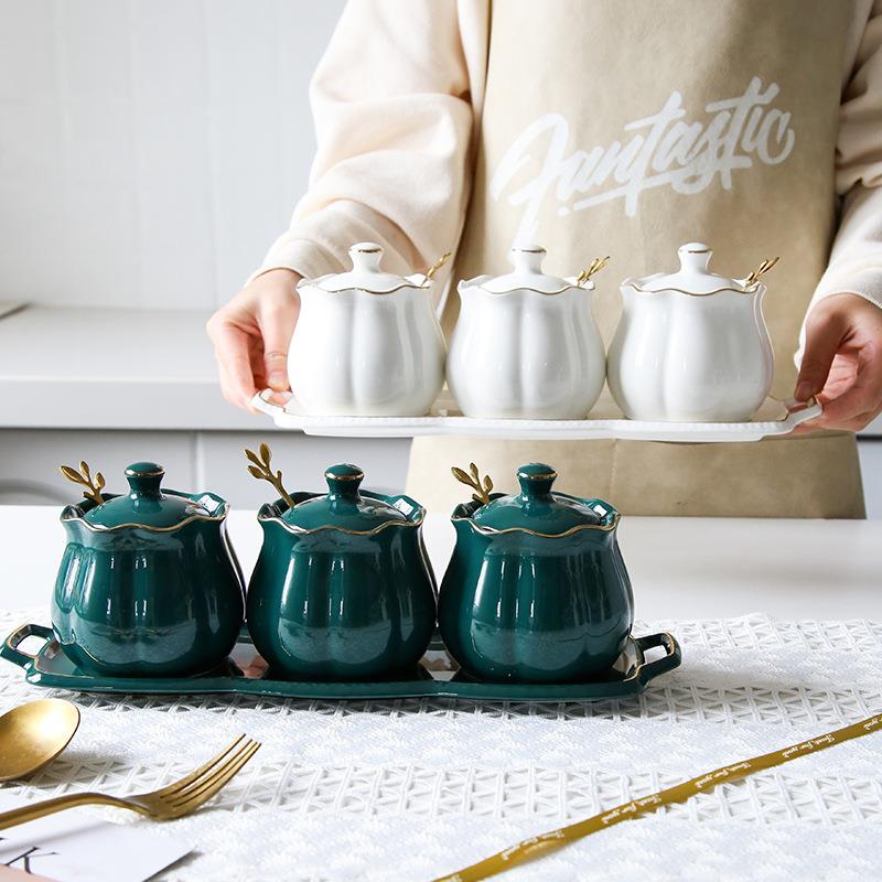 北欧祖母绿调料罐味陶子瓷调味盒套合装组装糖盐精罐家JHY4002用 - 图1