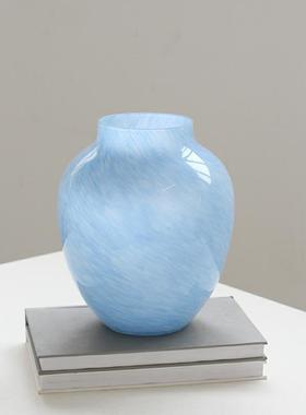 碧轩现餐代简约浅高BX8-25-0级感蓝色磁粉玻璃花鲜瓶花桌居家台面