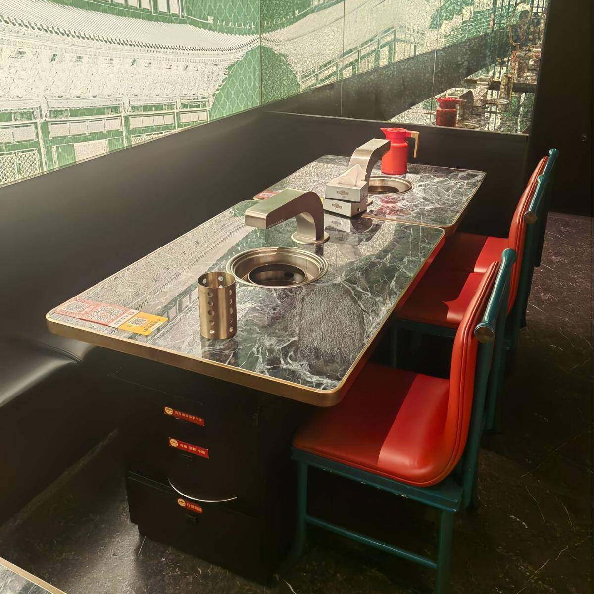 无烟净化烤用肉桌子板商电磁炉一体餐厅大石岩烧烤桌理椅组合594,淘宝优惠券,粉丝福利购,淘宝优惠卷