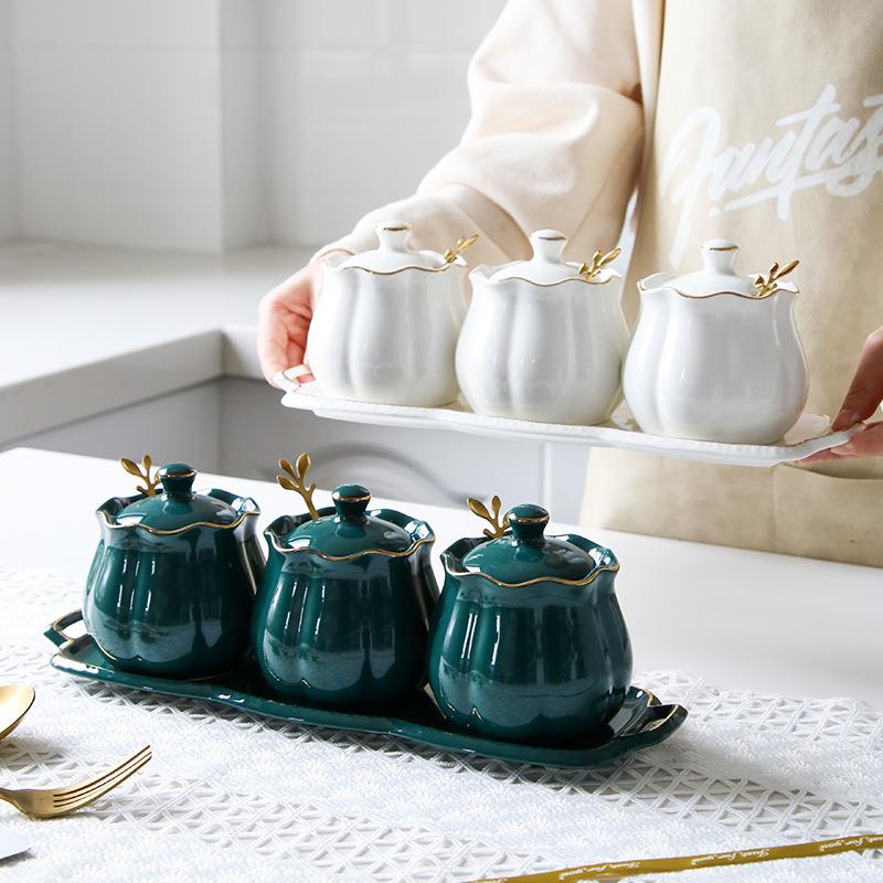 北欧祖母绿调料罐味陶子瓷调味盒套合装组装糖盐精罐家JHY4002用 - 图2
