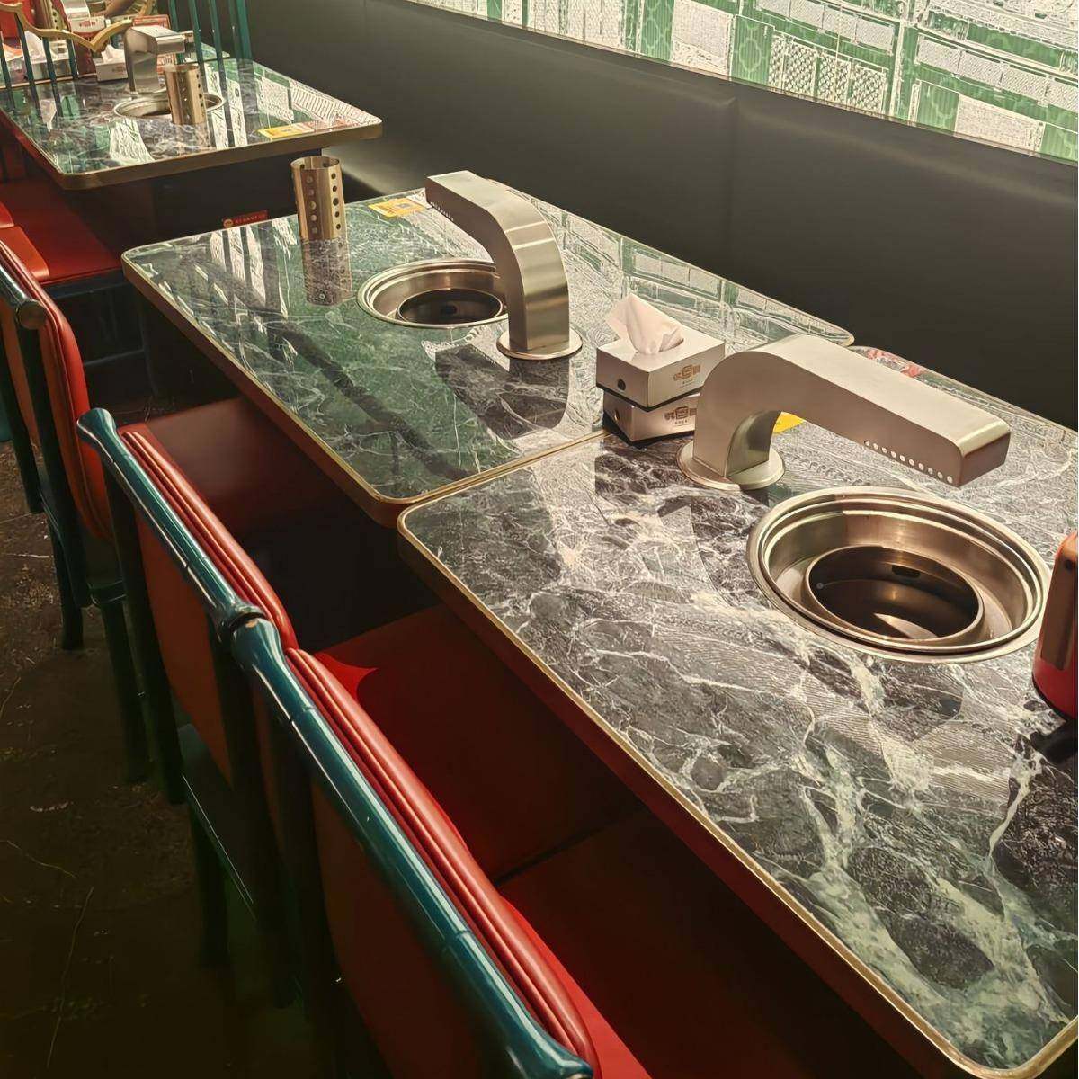 无烟净化烤用肉桌子板商电磁炉一体餐厅大石岩烧烤桌理椅组合594,淘宝优惠券,粉丝福利购,淘宝优惠卷