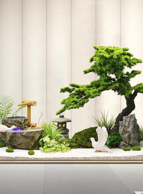 室内景观造景水景观流循水摆件环水中式新庭院茶1036迎客松绿植流