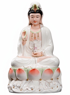 瓷之印陶瓷坐莲观音菩萨客厅供奉佛像观音像摆件南海家用观世音