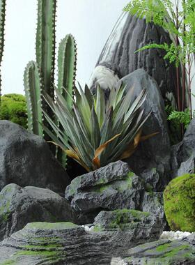 假山鱼缸水景摆件玻璃钢道具造景室内装饰装石头仿真软雕塑庭院