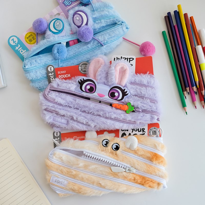 ZIPIT小怪兽笔袋大金牙拉链创意学生文具毛毛搞怪笔盒儿童拉链包 - 图3