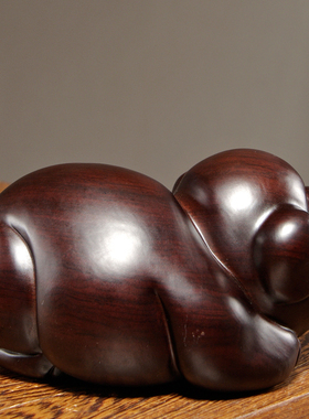 黑檀实木质生肖猪装饰雕刻家居客厅办公室博古架摆件工艺礼品红木