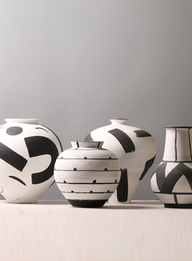 新中式侘寂风手绘陶瓷罐花瓶摆件样板间酒店民宿客厅玄关花器装饰