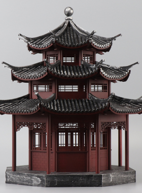 新中式古典色三层塔酒店售楼处样板房客厅电视柜玄关软装饰品摆件