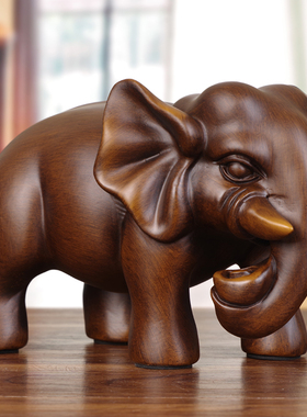 木雕大象摆件工艺品实木质象电视装饰品号摆设可爱大酒柜客厅一对