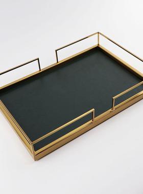 欧式代几皮革REX金属茶收纳盘玄关置物现盘杂物化酒店托盘点心茶
