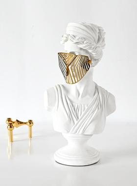 面罩人雕塑摆件抽饰象板人居TB-64523物样房客厅书柜创意家艺术软