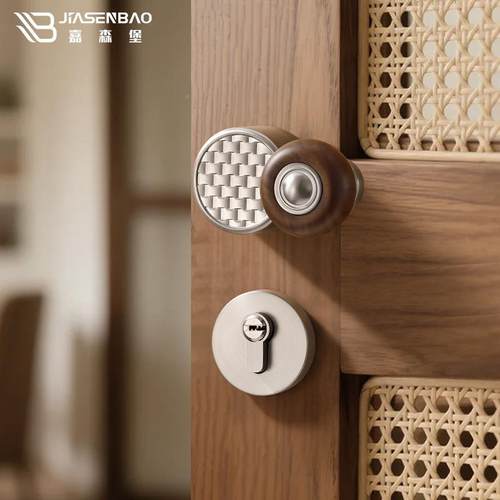 卧锁室古房门无品牌/室内房间门把中古风胡桃手木复磁吸静音木门 - 图1