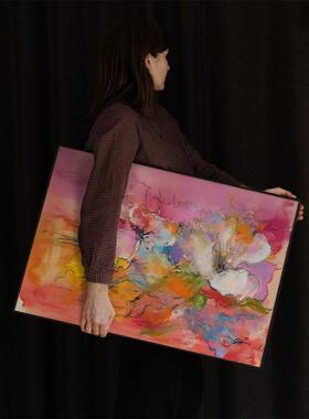 顺巴中丰法式EIU古抽象花卉客餐厅手绘油画多胺玄关走画廊装饰沙