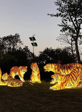 发光塑仿真写实动物老虎件户外玻璃钢公园景区园摆林雕景观1931发