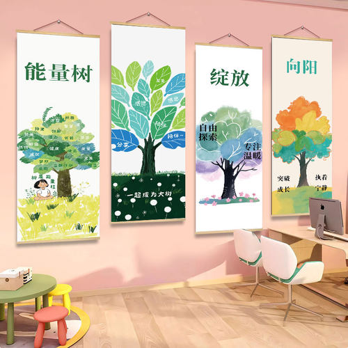 现代简约卡通大树装饰画儿童房客厅挂画励志成长主题四联画 - 图2