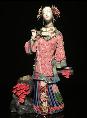 石湾公仔陶瓷仕女摆件林伟东大师特色商务礼品客厅玄关电视柜装饰