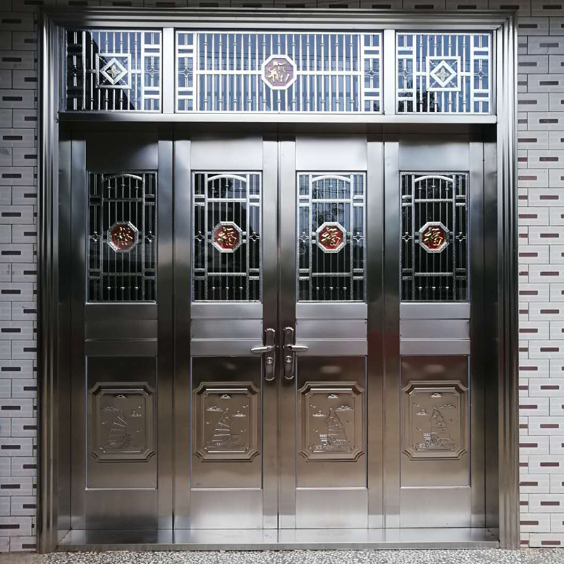 进户门别墅防盗大门乡村家用30不锈钢门不锈钢大门四开门入户门 - 图1