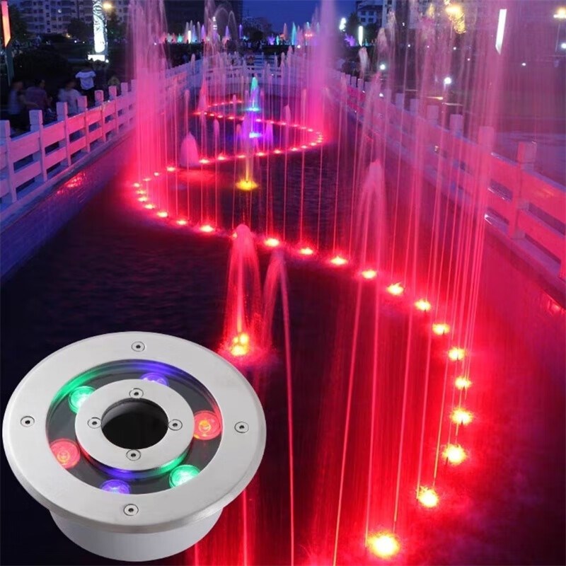 广场旱地喷泉灯嵌入式埋地涌泉灯V2V七彩防水环形中孔水底灯9W - 图1