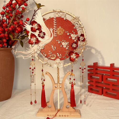 团扇新娘结婚扇手工中式秀禾服喜扇婚礼高级diy材料成品扇子重工 - 图1